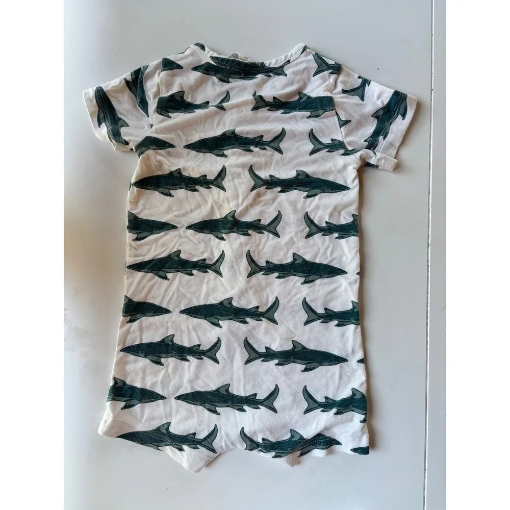 Kate Quinn Shark Print Bamboo Romper Bundle Blue‎ Green Short Sleeve 2pc 12-18M